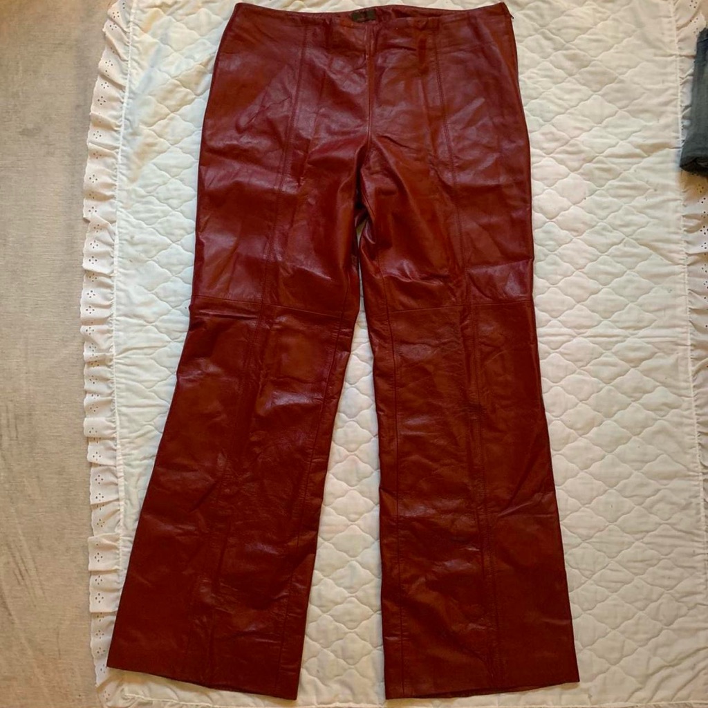 Vintage Genuine Real Leather Danier Dark Cherry Red Leather Flare Pants Size 10